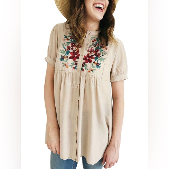 orange creek Tops - Orange Creek Short sleeve floral button down top